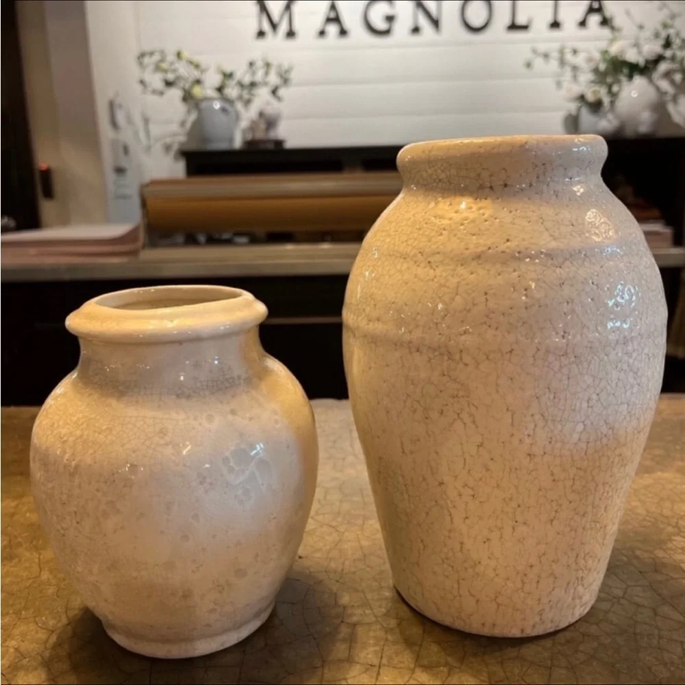 Marie Small Distressed Crackle Ceramic Vase - Magnolia